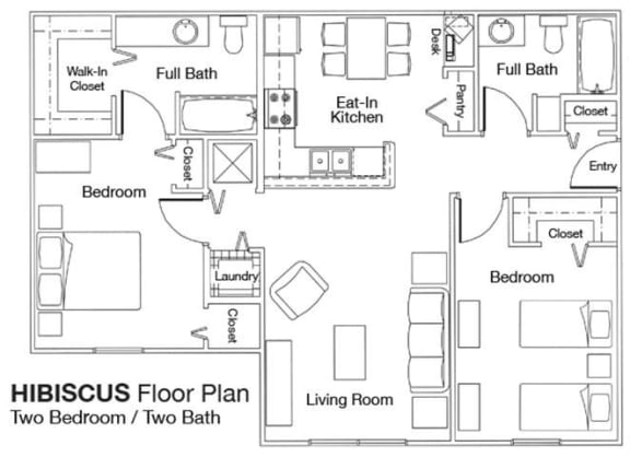 2 Bedroom 2 Bathroom Floor Plan Hibiscus
