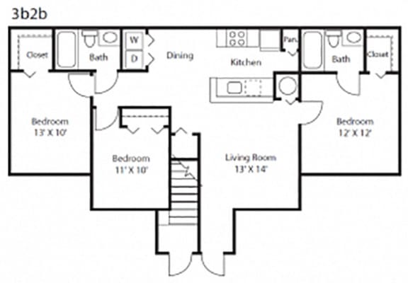 3 Bedroom 3 Bath Floor Plan