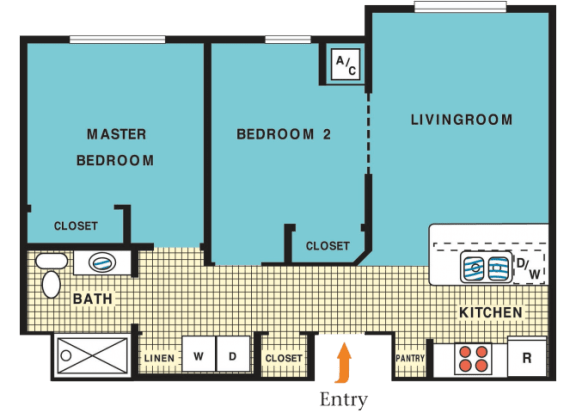 Two bedroom one bath floorplan