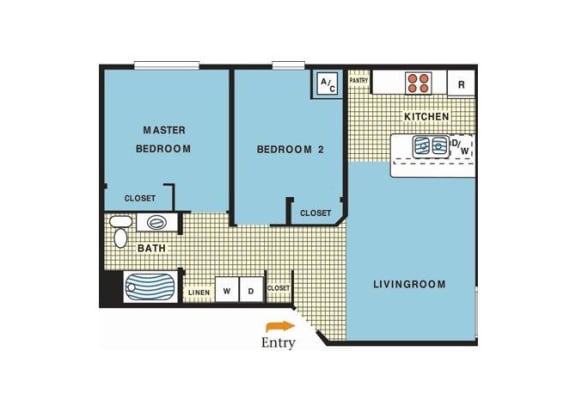 Two bedroom two bath large floor plan