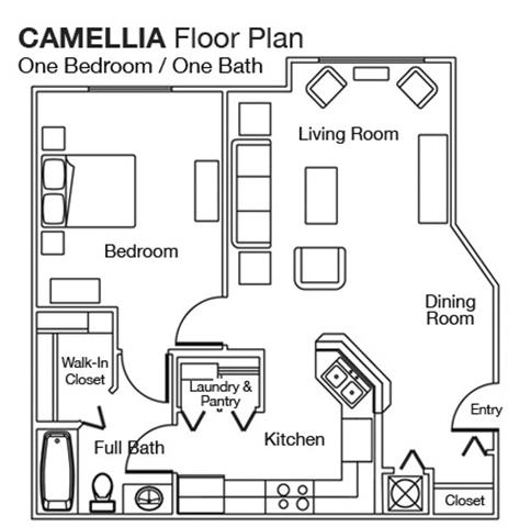 Camellia One Bedroom One Bath Floorplan