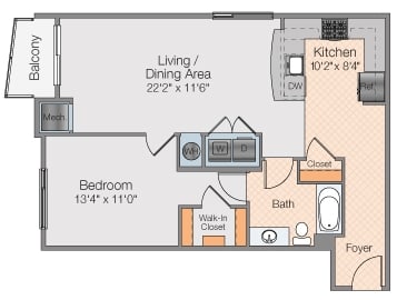Floor plan 1 bed 1 bath