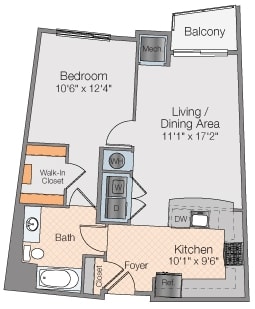 Floor plan 1 bed 1 bath