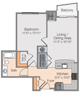 Floor plan 1 bed 1 bath