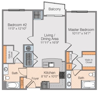 Floor plan 2 bed 2 bath