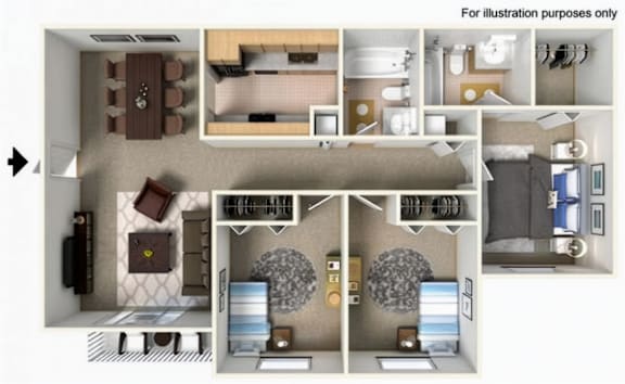 A series of images showing different room layouts for illustration purposes.