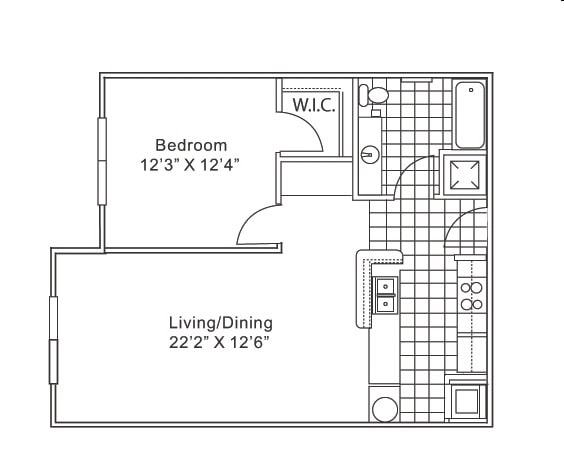 1 Bedroom 1 Bathroom Floor Plan