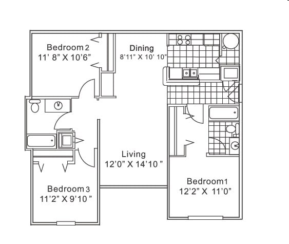 3 Bedroom 2 Bathroom Floor Plan