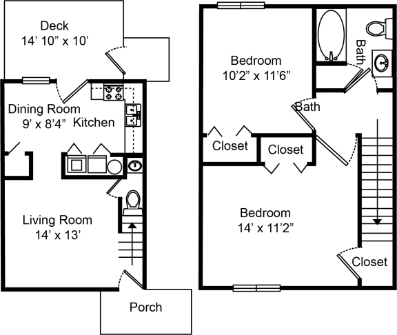 2 bed 2 bathroom floorplan