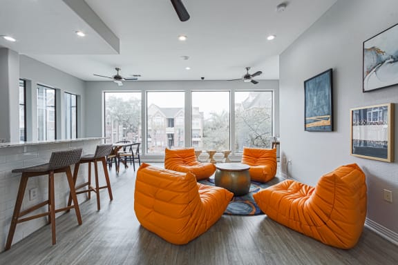 clubhouse with orange chairs