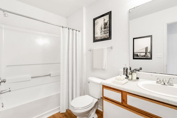 Bathroom with mirror above sink and towel rack.