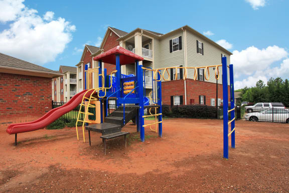 playground area in between  buildings.