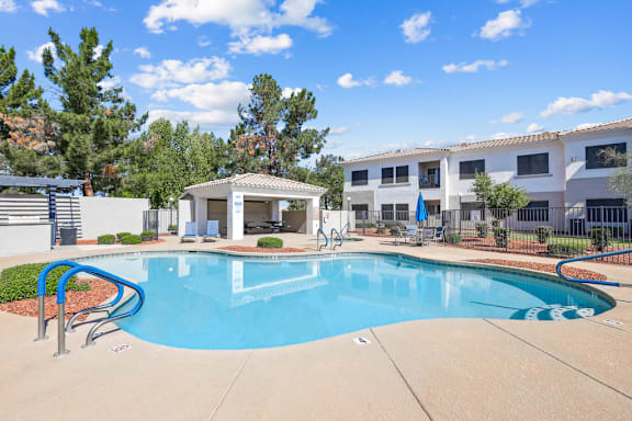 Resort style pool with spa and covered pavilion at Lake Pleasant Village Apartments, Peoria