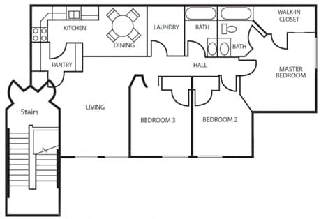 Three Bedroom Two Bathroom Floor Plan
