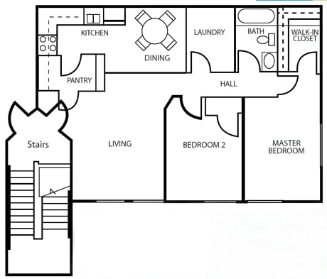 Two Bedroom One Bathroom Floorplan