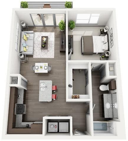 a 3d rendering of a 1 bedroom floor plan