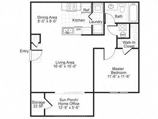 Floor Plan  Woodlyn on the Green| A1 Floor Plan at Woodlyn on the Green Apartment Homes, Cary, 27513