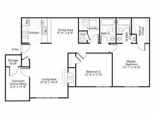Floor Plan  Woodlyn on the Green| B1 Floor Plan at Woodlyn on the Green Apartment Homes, Cary, NC