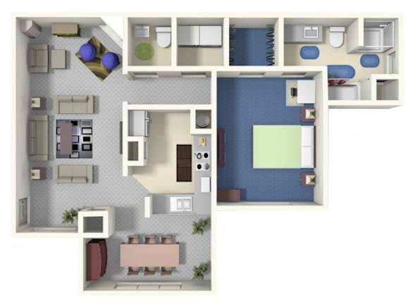 Ashley A1 Floor plan 1 bed 1.5 bath