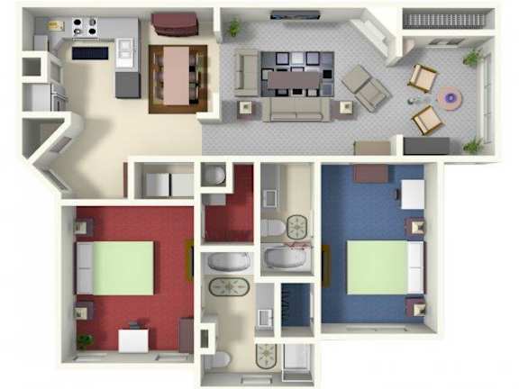 Brannigan B1 Floor Plan 2 bed 2 bath