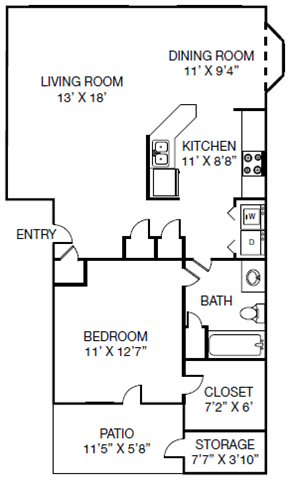 A1 floor plan 1 Bed 1 Bath