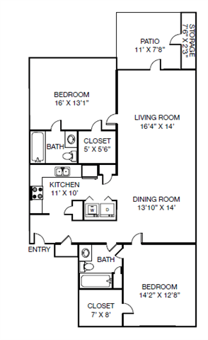 B1 floor plan 2 Bed 2 bath