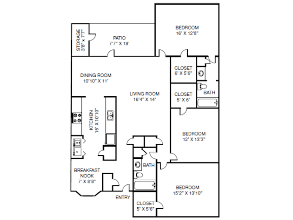 C1 floor plan 3 Bed 2 Bath