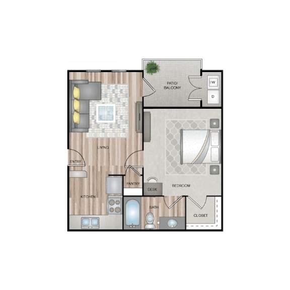 A floor plan of a house with a kitchen, pantry, dining area, and bathroom.