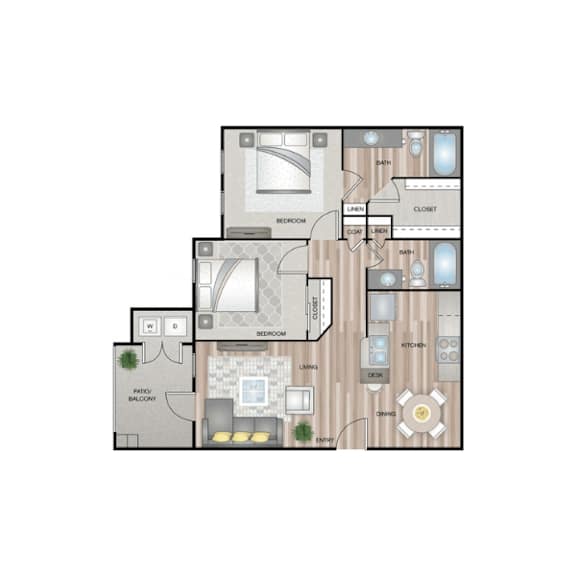 A floor plan of a house with a living room, dining room, kitchen, and bedrooms.