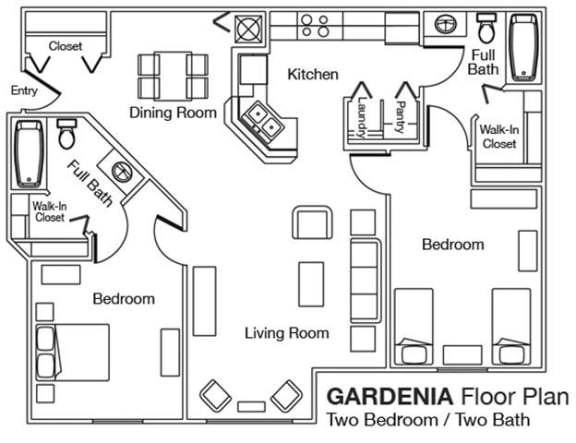 Two bedroom two bath floor plan