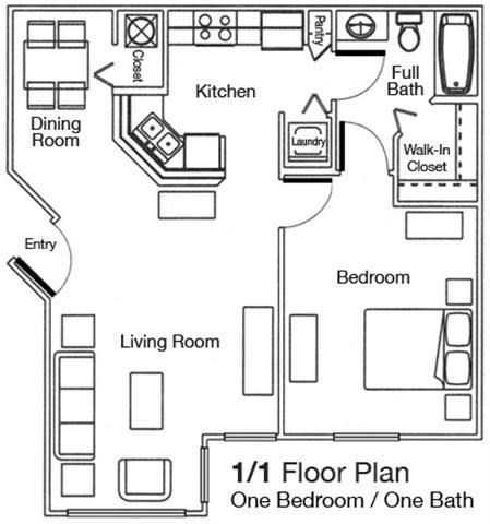 One Bedroom One Bathroom Floorplan