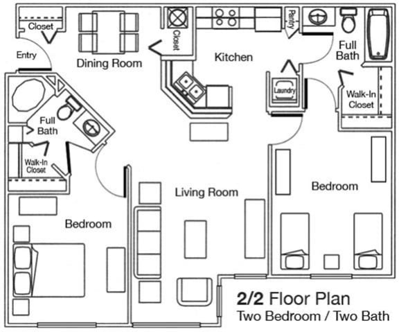 Two Bedroom Two Bathroom Floor Plan