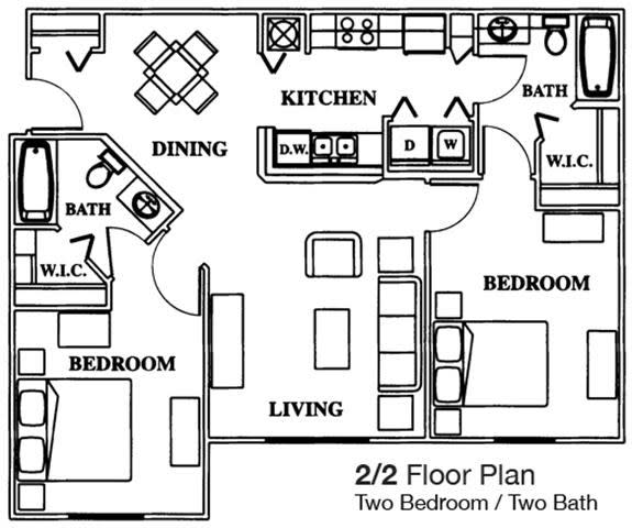 Two Bedroom Two Bathroom Floor Plan