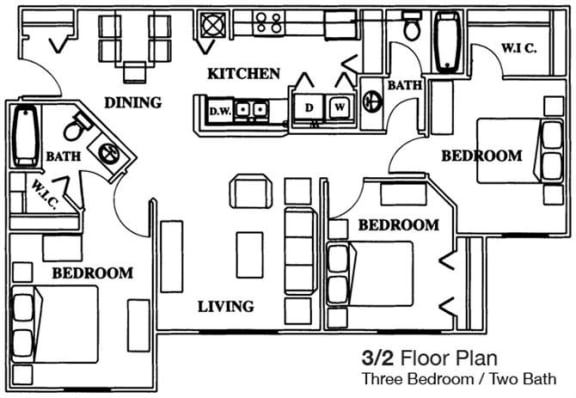Three Bedroom Two Bathroom Floor Plan