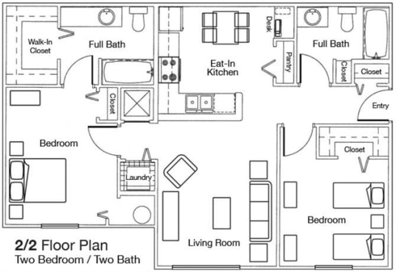 Two Bedroom Two Bathroom Floor Plan
