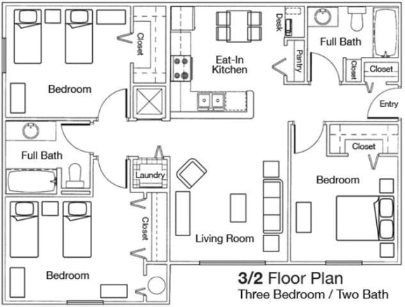 Three Bedroom Two Bathroom Floor Plan