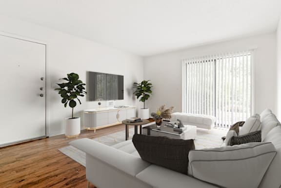Spacious Living Room With Plank Flooring at The Parke at Trinity Apartment Homes, Raleigh, 27607