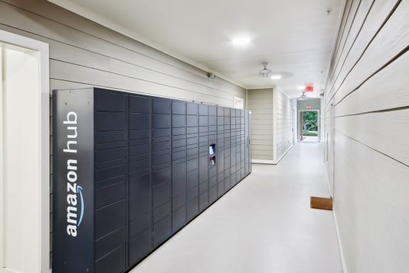 a lockers in a hallway of a building