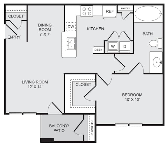 A black and white floor plan of a house with a living room, dining room, kitchen, and bedroom.