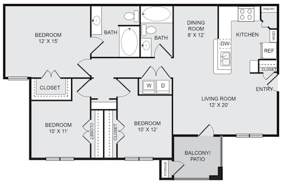 A black and white image of a floor plan for a house.