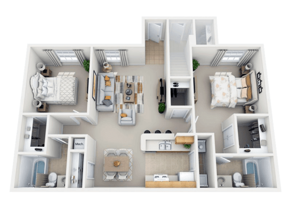 Two Bedroom Two Bathroom Floor Plan