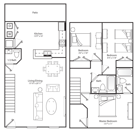 Riverside Floor Plan 3 bed 2.5 bath