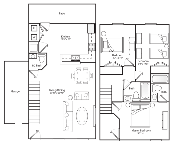 Riverside Floor Plan 3 bed 2.5 bath