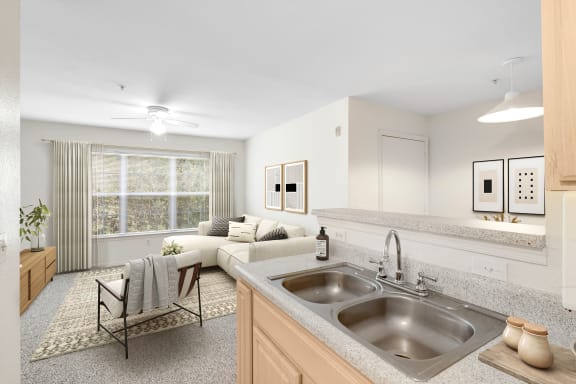 a kitchen with a sink and a counter top