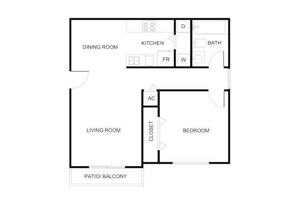 one bedroom one bathroom floorplan