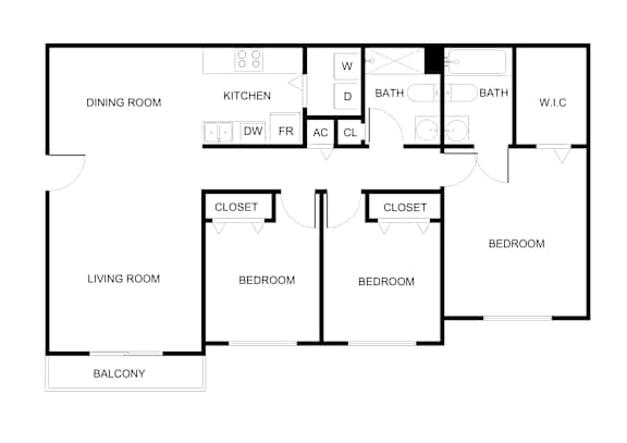 3 bedroom 2 bathroom floorplan