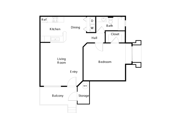 Floor Plan  1 bedroom 1 bathroom floorplan at The Village at Sun Valley Apartments, Mesa, AZ