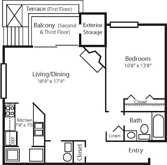 1 bedroom 1 bathroom floorplan