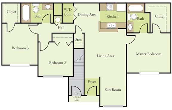 Three Bedroom Two Bathroom Floor Plan