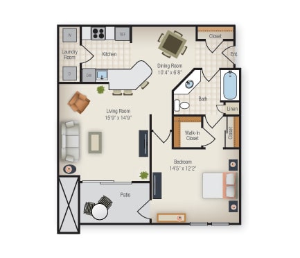 1 Bedroom 1 Bathroom Floor Plan